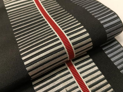 平和屋着物●本場筑前博多織　半幅帯　間道　黒地　正絹　逸品　CABI4121vp