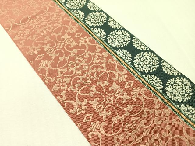 平和屋着物●本場筑前博多織　半幅帯　花唐草間道　正絹　逸品　CABI4122vp