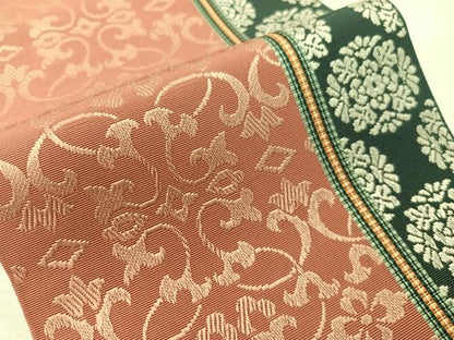 平和屋着物●本場筑前博多織　半幅帯　花唐草間道　正絹　逸品　CABI4122vp