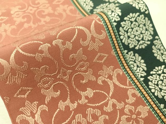 平和屋着物●本場筑前博多織　半幅帯　花唐草間道　正絹　逸品　CABI4122vp