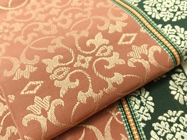 平和屋着物●本場筑前博多織　半幅帯　花唐草間道　正絹　逸品　CABI4122vp