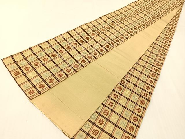 平和屋着物●本場筑前博多織　半幅帯　格子花文　正絹　逸品　CABI4123vp