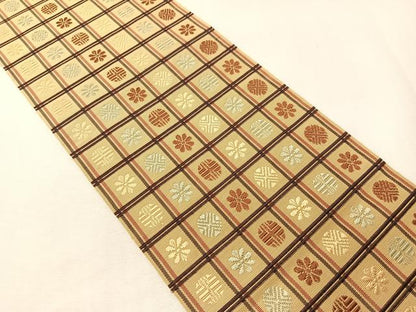 平和屋着物●本場筑前博多織　半幅帯　格子花文　正絹　逸品　CABI4123vp