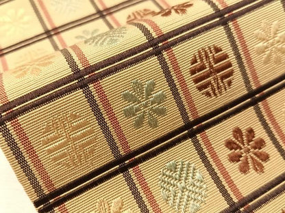 平和屋着物●本場筑前博多織　半幅帯　格子花文　正絹　逸品　CABI4123vp