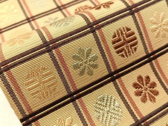 平和屋着物●本場筑前博多織　半幅帯　格子花文　正絹　逸品　CABI4123vp
