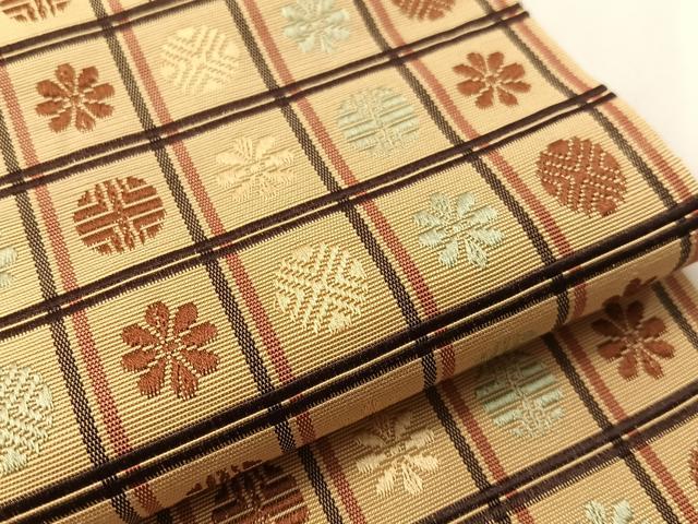 平和屋着物●本場筑前博多織　半幅帯　格子花文　正絹　逸品　CABI4123vp