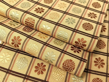 平和屋着物●本場筑前博多織　半幅帯　格子花文　正絹　逸品　CABI4123vp
