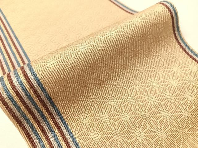 平和屋着物●本場筑前博多織　半幅帯　麻の葉間道　正絹　逸品　CABI4124vp