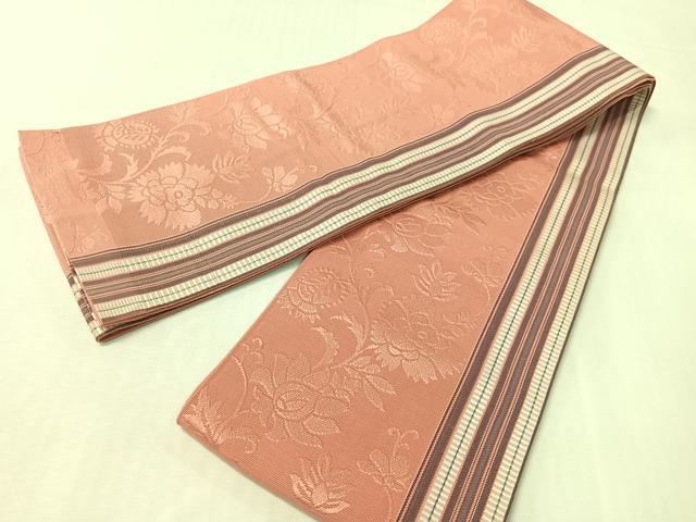 平和屋着物●本場筑前博多織　半幅帯　小袋帯　田中利弘作　更紗唐草間道　証紙付き　正絹　逸品　CABI4126vp