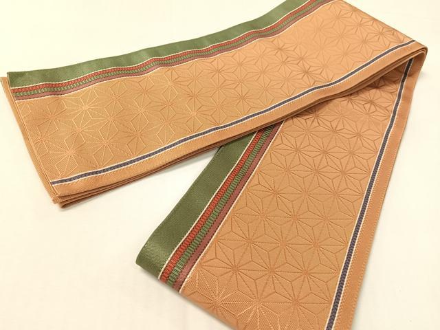 平和屋着物●本場筑前博多織　半幅帯　麻の葉間道　正絹　逸品　CABI4127vp