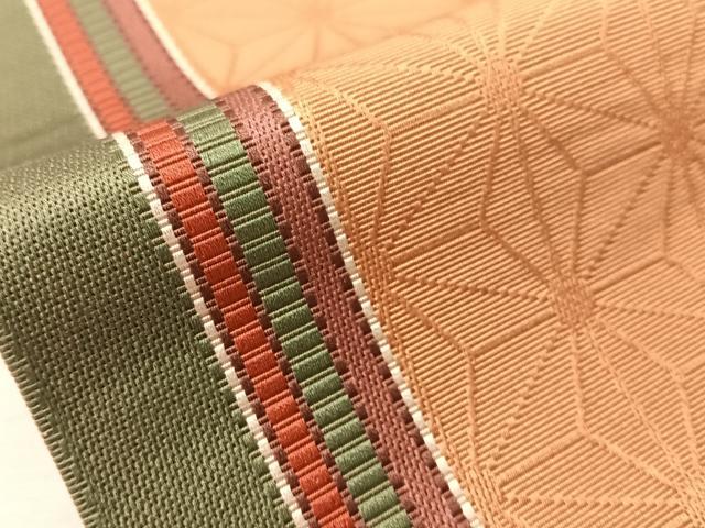 平和屋着物●本場筑前博多織　半幅帯　麻の葉間道　正絹　逸品　CABI4127vp