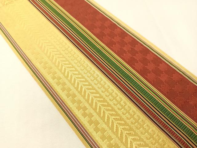 平和屋着物●本場筑前博多織　半幅帯　小袋帯　幾何学間道　証紙付き　正絹　逸品　CABI4128vp