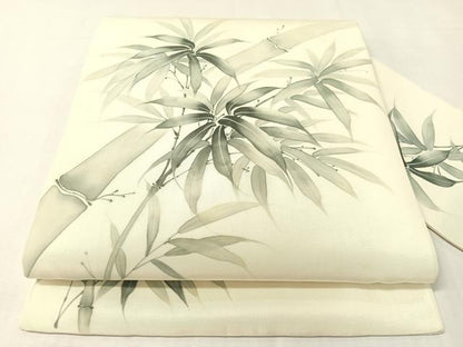 平和屋着物●塩瀬　九寸名古屋帯　手描き　蘭峰　笹竹文　正絹　逸品　CABI4135vp