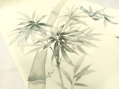 平和屋着物●塩瀬　九寸名古屋帯　手描き　蘭峰　笹竹文　正絹　逸品　CABI4135vp