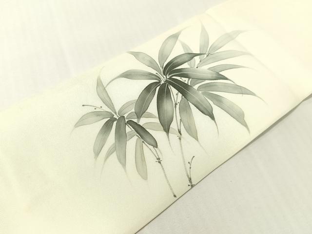 平和屋着物●塩瀬　九寸名古屋帯　手描き　蘭峰　笹竹文　正絹　逸品　CABI4135vp