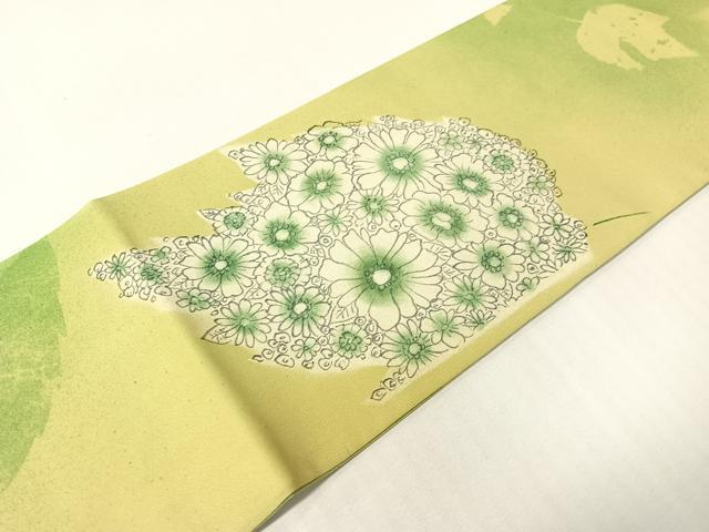平和屋着物●塩瀬　全通柄　九寸名古屋帯　舞葉文　正絹　逸品　CABI4136vp