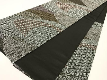平和屋着物●総刺繍　刺し子　袋帯　名物裂　黒地　金糸　正絹　逸品　CABI4137vp