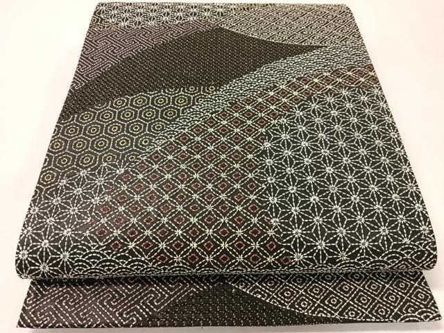 平和屋着物●総刺繍　刺し子　袋帯　名物裂　黒地　金糸　正絹　逸品　CABI4137vp