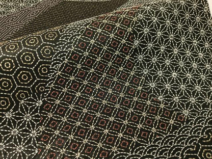 平和屋着物●総刺繍　刺し子　袋帯　名物裂　黒地　金糸　正絹　逸品　CABI4137vp