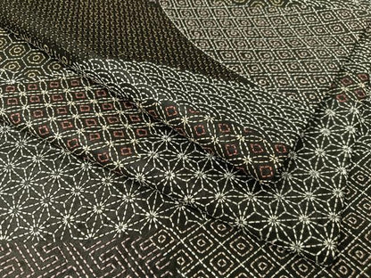 平和屋着物●総刺繍　刺し子　袋帯　名物裂　黒地　金糸　正絹　逸品　CABI4137vp
