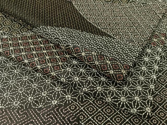 平和屋着物●総刺繍　刺し子　袋帯　名物裂　黒地　金糸　正絹　逸品　CABI4137vp