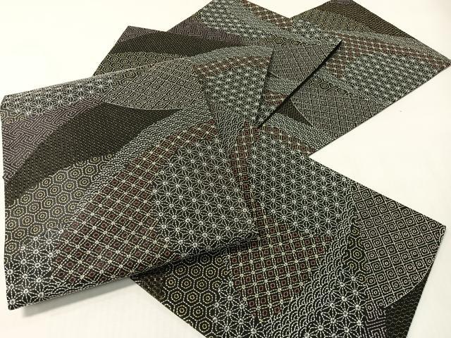 平和屋着物●総刺繍　刺し子　袋帯　名物裂　黒地　金糸　正絹　逸品　CABI4137vp
