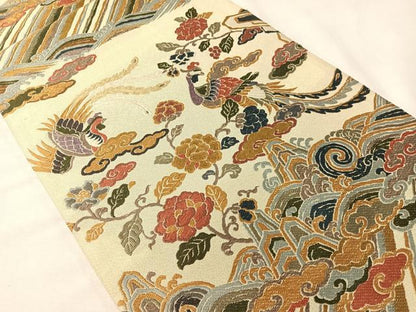 平和屋着物●六通柄袋帯　唐織　鳳凰更紗　金糸　正絹　逸品　CABI4138vp