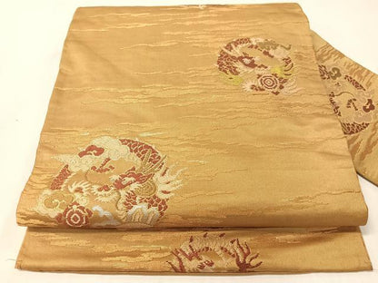 平和屋着物●アンティーク　大正ロマン　九寸名古屋帯　雲龍　金糸　正絹　逸品　CABI4139vp