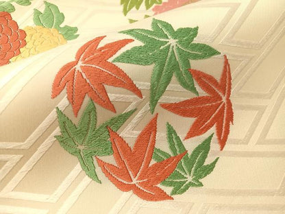 平和屋着物●俵屋　人間国宝　喜多川平朗  有職織物　九寸開き名古屋帯　唐織　草花丸文　正絹　逸品　未使用　CABI4141vp