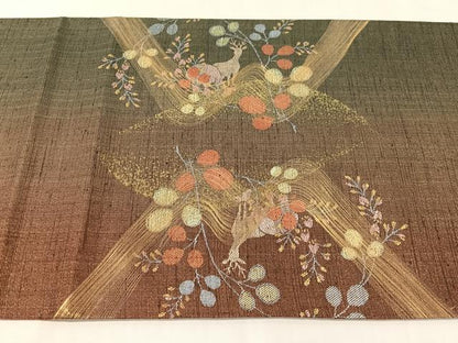 平和屋着物●名門　しょうざん　生紬　紙屋川伝承　絹漉貴　太鼓柄袋帯　動物吉祥萩文　金糸　正絹　逸品　未使用　CABI4142vp