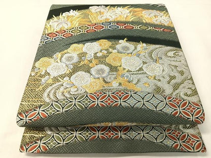 平和屋着物●六通柄袋帯　唐織　立波吉祥花文　金銀糸　正絹　逸品　CABI4143vp