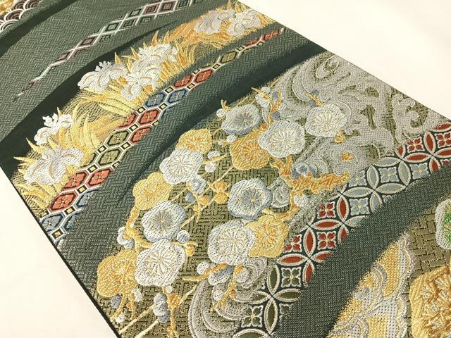 平和屋着物●六通柄袋帯　唐織　立波吉祥花文　金銀糸　正絹　逸品　CABI4143vp