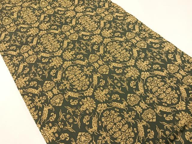 平和屋着物●九寸開き名古屋帯　山羊花卉文錦　正絹　逸品　CABI4145vp