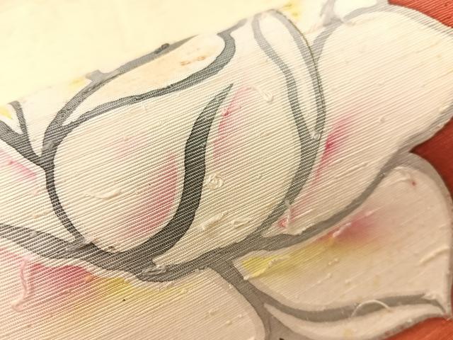 平和屋着物●九寸名古屋帯　作家物　ひげ紬　ろうけつ染め　舞花文　金彩　正絹　逸品　CABI4147vp