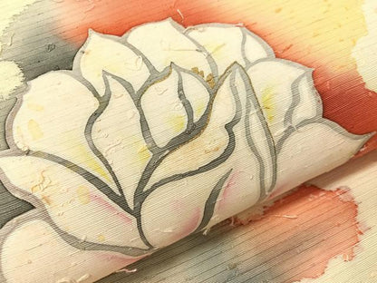 平和屋着物●九寸名古屋帯　作家物　ひげ紬　ろうけつ染め　舞花文　金彩　正絹　逸品　CABI4147vp