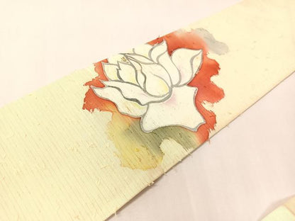 平和屋着物●九寸名古屋帯　作家物　ひげ紬　ろうけつ染め　舞花文　金彩　正絹　逸品　CABI4147vp