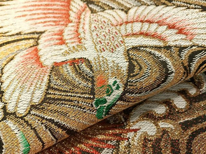 平和屋着物●アンティーク　大正ロマン　九寸名古屋帯　唐織　立波飛鳥文　金糸　正絹　逸品　CABI4148vp