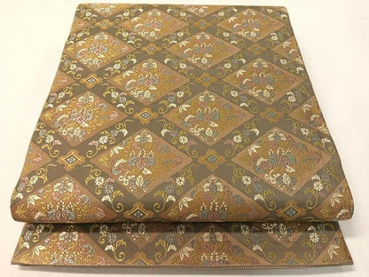 平和屋着物●六通柄袋帯　唐織　格天井花文　正絹　逸品　未使用　CABI4160vp