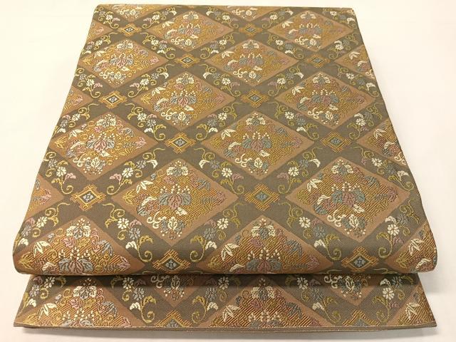平和屋着物●六通柄袋帯　唐織　格天井花文　正絹　逸品　未使用　CABI4160vp