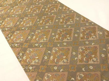 平和屋着物●六通柄袋帯　唐織　格天井花文　正絹　逸品　未使用　CABI4160vp