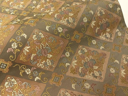 平和屋着物●六通柄袋帯　唐織　格天井花文　正絹　逸品　未使用　CABI4160vp