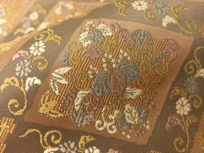 平和屋着物●六通柄袋帯　唐織　格天井花文　正絹　逸品　未使用　CABI4160vp