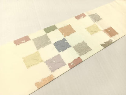 平和屋着物●銀座きしや　九寸名古屋帯　市松文様　銀糸　正絹　逸品　CABI4162vp