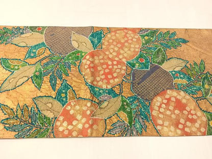 平和屋着物●六通柄袋帯　紬地　絞り　草花文　金彩　正絹　逸品　CABI4167vp