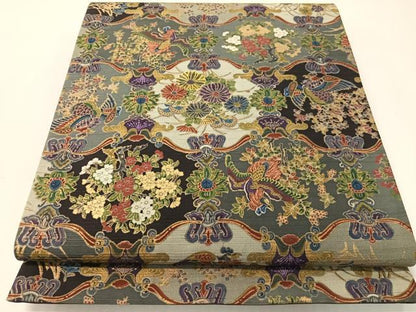平和屋着物●全通柄袋帯　紬地　鳳凰花文　金彩　正絹　逸品　CABI4169vp