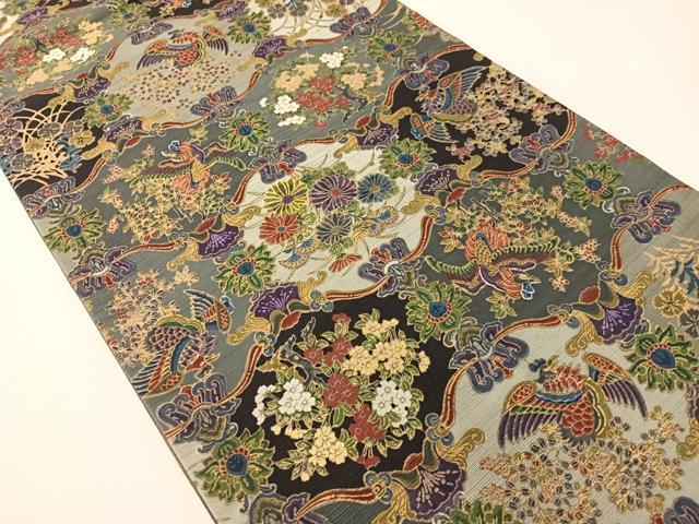 平和屋着物●全通柄袋帯　紬地　鳳凰花文　金彩　正絹　逸品　CABI4169vp