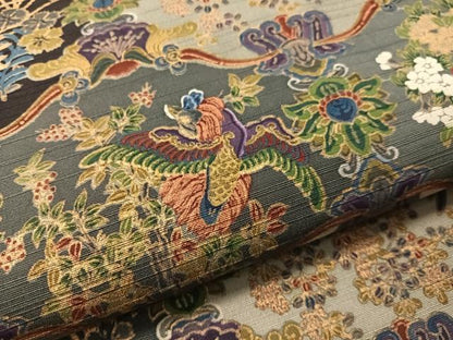 平和屋着物●全通柄袋帯　紬地　鳳凰花文　金彩　正絹　逸品　CABI4169vp