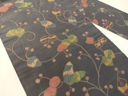 平和屋着物●銀座きしや　九寸名古屋帯　花唐草文　金糸　正絹　逸品　CABI4171vp