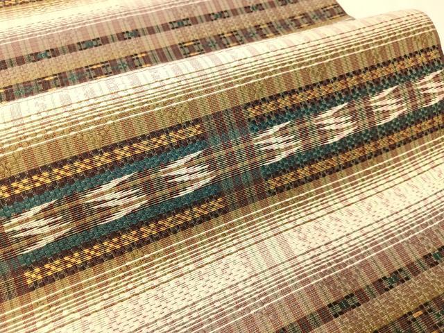 平和屋着物●両面　全通柄袋帯　紬地　花織　横段吉祥文　正絹　逸品　CABI4175vp
