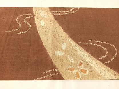 平和屋着物●六通柄袋帯　ぜんまい紬　絞り　流水舞桜　やまと誂製　正絹　逸品　CABI4177vp